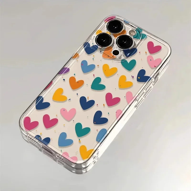 INS – coque de téléphone colorée en forme de cœur, étui transparent souriant pour iPhone 16 15 14 11 12 13 Pro Max Plus Mini XS XR 7 8 SE
