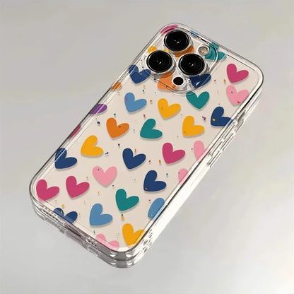 INS – coque de téléphone colorée en forme de cœur, étui transparent souriant pour iPhone 16 15 14 11 12 13 Pro Max Plus Mini XS XR 7 8 SE