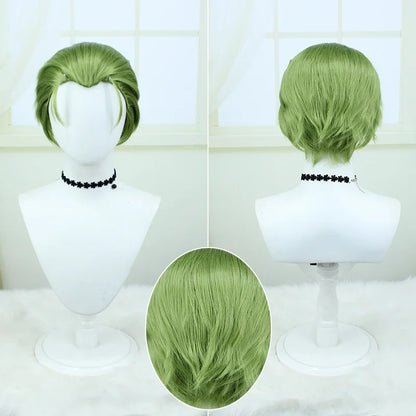HeClaCosplay-Perruque Synthétique Droite Courte, Frieren aux Funérailles, Cheveux Verts à Dos Léché, Degré de Chaleur, Jeu de Plis d'Halloween