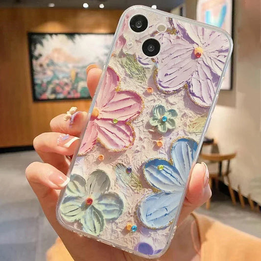 Coque de téléphone à motif de fleurs peintes vibrantes, couverture complète transparente, iPhone 11 12 Mini 13 14 Pro Max 15 16 Pro Poly X, 1PC