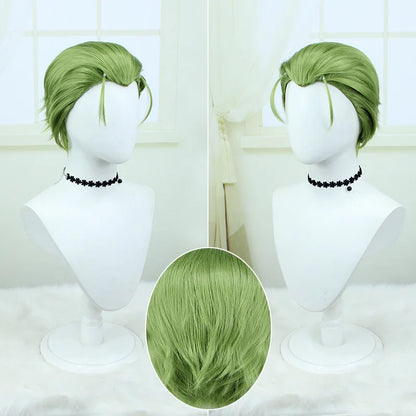 HeClaCosplay-Perruque Synthétique Droite Courte, Frieren aux Funérailles, Cheveux Verts à Dos Léché, Degré de Chaleur, Jeu de Plis d'Halloween