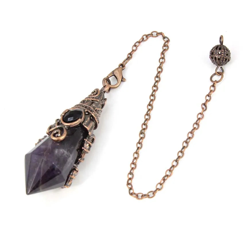 Pendentif pendule en cristal à 12 facettes, pour la Divination radiesthésie, pierre naturelle, améthyste, Quartz Rose, amulette, spirituel, bijoux