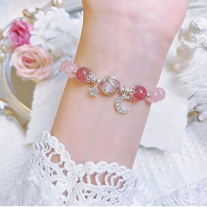 Bracelet en pierre opale de couleur bleu violet pour femmes et filles, Bracelets en cristal brillant, pendentif étoile de lune, bijoux