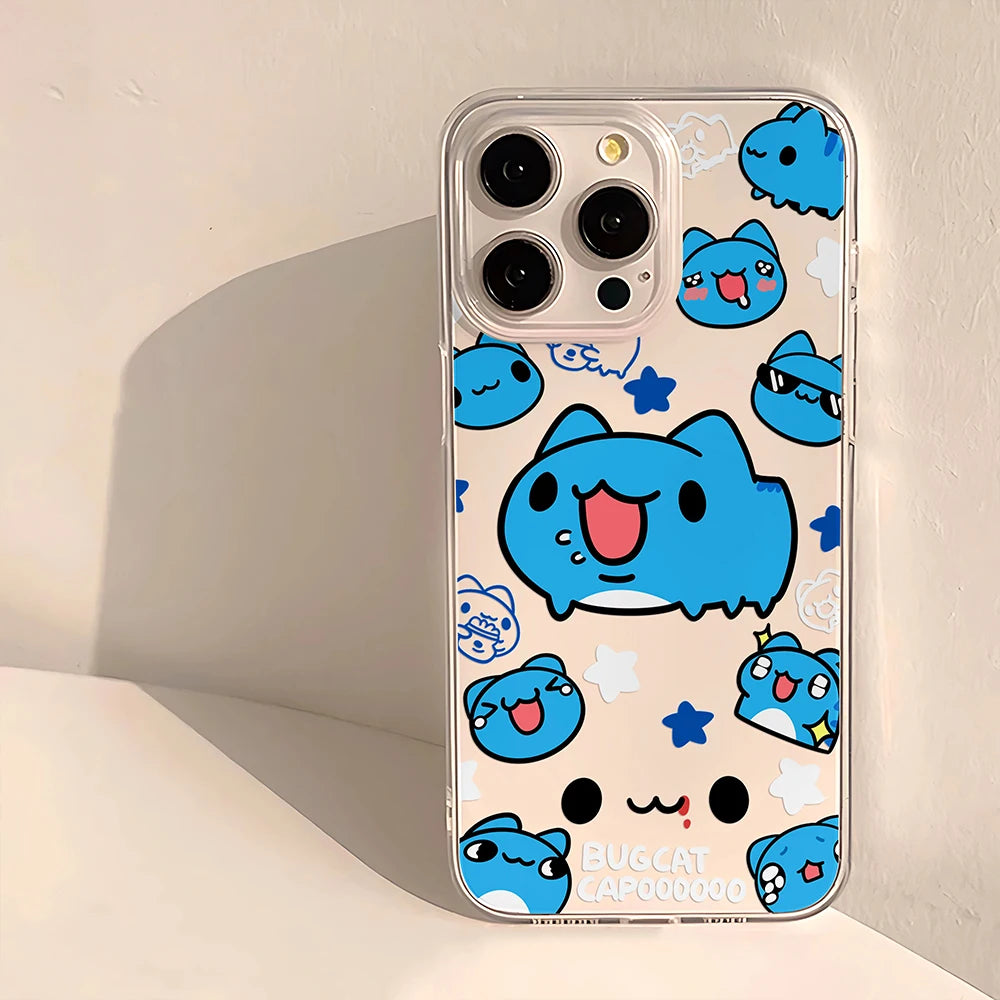 Coque de téléphone Bugcat Capoo, étui Transparent en Silicone résistant aux chocs, dessin animé mignon, pour iPhone 16 15 14 13 12 11 Pro Max 7 8 Plus XS Max