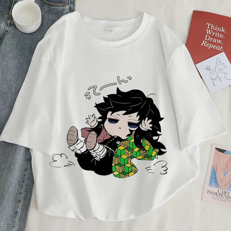 Démon Slayer imprimer t-shirt femmes Harajuku esthétique hauts blancs t-shirt japon Anime Ullzang femme t-shirt été noir t-shirt