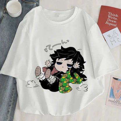 Démon Slayer imprimer t-shirt femmes Harajuku esthétique hauts blancs t-shirt japon Anime Ullzang femme t-shirt été noir t-shirt