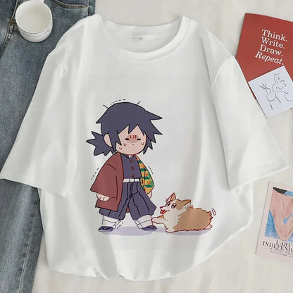 Démon Slayer imprimer t-shirt femmes Harajuku esthétique hauts blancs t-shirt japon Anime Ullzang femme t-shirt été noir t-shirt