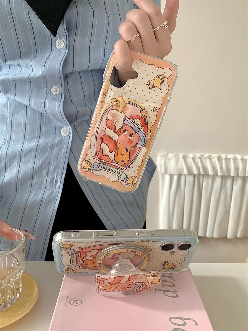 Coque de téléphone magnétique avec support Magsafe, coque en silicone antichoc, jolie bougie étoile, iPhone 16 Pro, 15, 14, 13 Pro Max