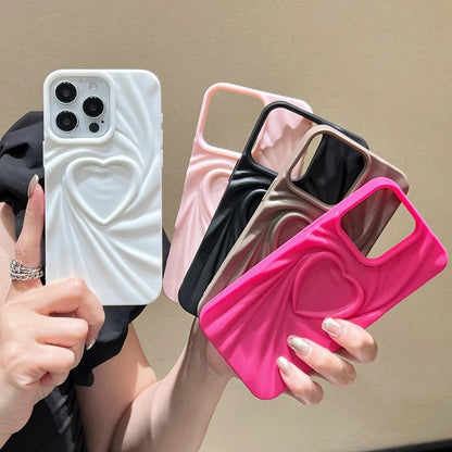 Coque de téléphone pliable en Silicone souple et mat, étui complet en forme de cœur d'amour 3D pour iPhone 13 14 15 Pro Max 16 Plus 11 12 ProMax