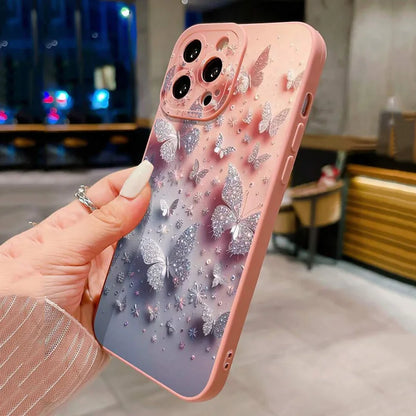 Coque de téléphone antichoc au Design papillon et Floral, étui mat pour iPhone 11 12 13 14 15 16 Pro Max 16E Mini XR XS X 7 8 Plus SE2