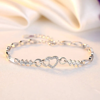 Nouveau 925 Bracelet en argent Sterling violet cristal Zircon coeur pour femme Bracelet à breloques bijoux cadeau