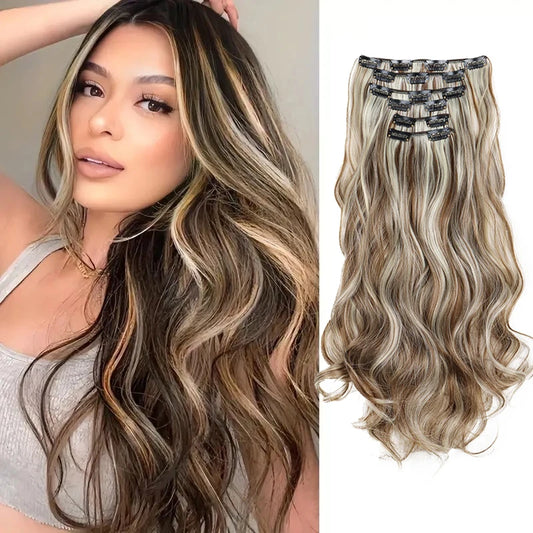 WIGSIN 24 pouces synthétique longue ondulée bouclés Extensions de cheveux postiches accessoires de cheveux quotidiens pour les femmes
