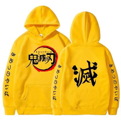 Demon Slayer sweat à capuche pour homme mode lettre graphique imprimé sweats femmes décontracté Harajuku Streetwear pull à capuche Sudaderas
