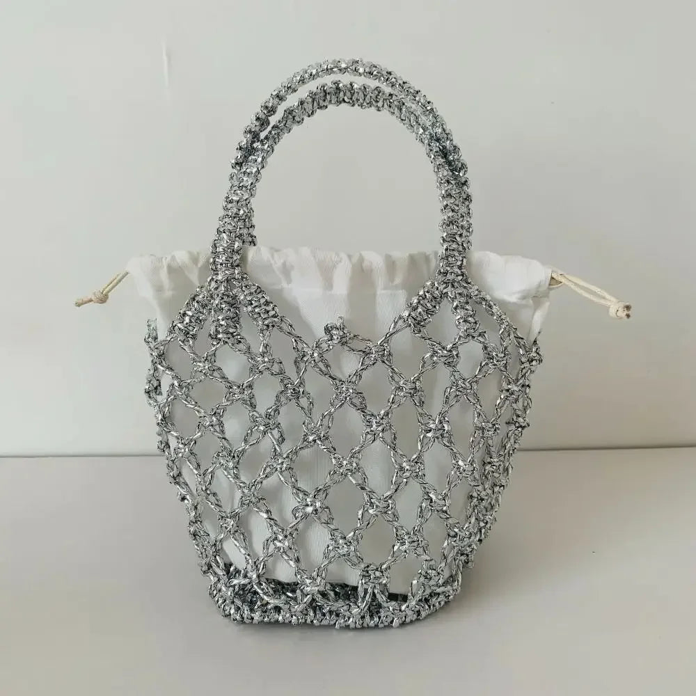 Sac à main tissé de luxe pour femmes, sac de rangement de grande capacité, sac à cordon, sac tissé Portable, sac seau tissé pour filles
