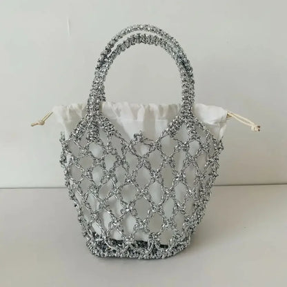 Sac à main tissé de luxe pour femmes, sac de rangement de grande capacité, sac à cordon, sac tissé Portable, sac seau tissé pour filles
