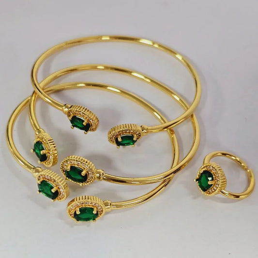 Bracelet plaqué or brillant avancé pour femme, bracelet en cristal, bague jonc, bijoux fantaisie, banquet, Nigeria, 3 pièces