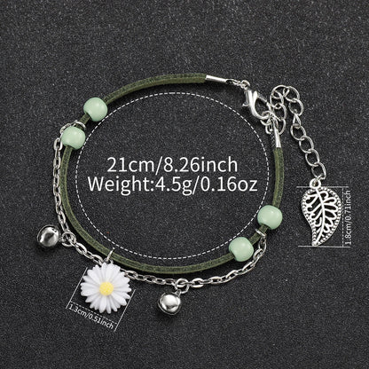 Montre à quartz avec bracelet en cuir PU vert, fleur, boîte non incluse, mode, ensemble de 4 pièces