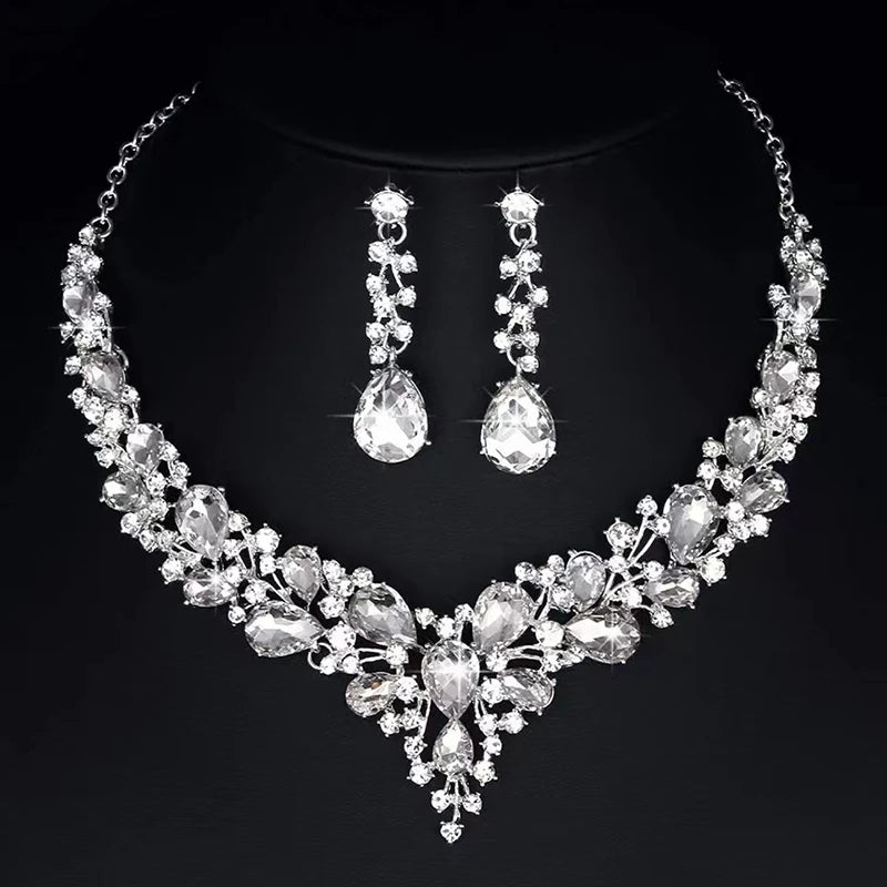 Ensemble de bijoux à la mode pour femmes, 3 pièces, luxueux, minimaliste, strass, boule de cristal, collier, boucle d'oreille, ensemble d'accessoires pour femmes