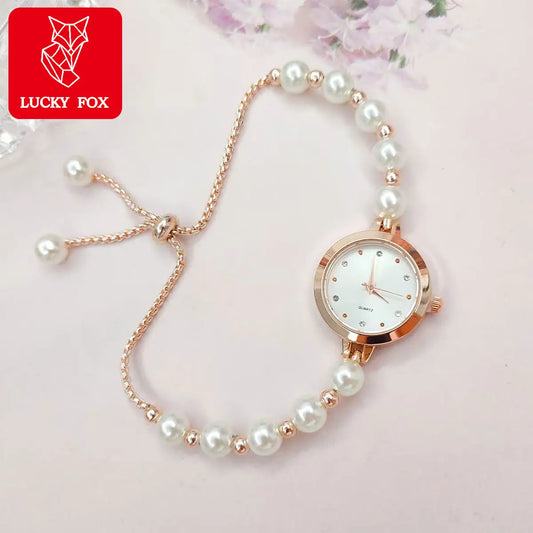 LUCKY FOX nouveau Style minimaliste Bracelet de perles femmes montre à Quartz à la mode petit disque conception lumière luxe bijoux femmes montre