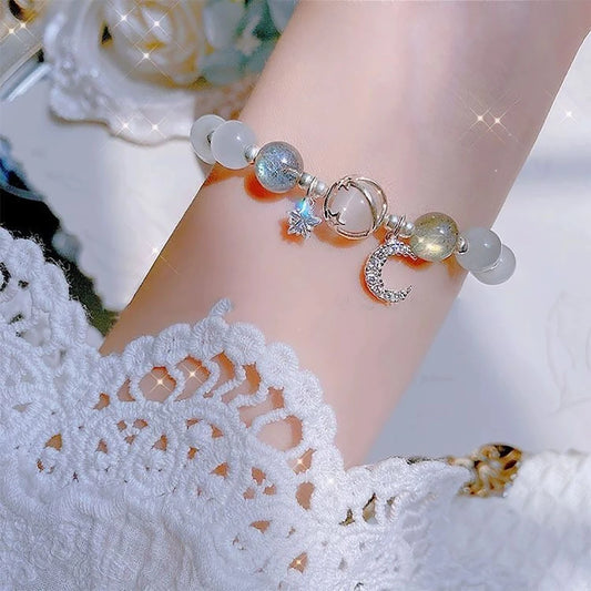 Bracelet en pierre opale de couleur bleu violet pour femmes et filles, Bracelets en cristal brillant, pendentif étoile de lune, bijoux