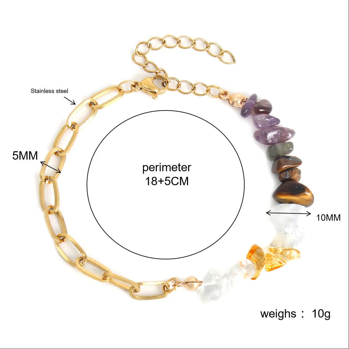 Bracelets bohème en acier inoxydable 316l, cristal naturel, pierre violette, pour femmes, bijoux de vacances, cadeaux, livraison directe