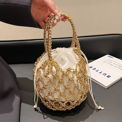 Sac à main tissé de luxe pour femmes, sac de rangement de grande capacité, sac à cordon, sac tissé Portable, sac seau tissé pour filles