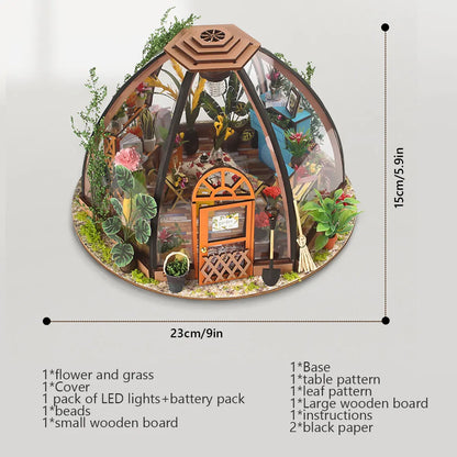 Kit de maison de jardin Miniature, bricolage, avec meubles et lumière LED, ensemble artisanal pour maison de poupée, cadeaux, Kits de construction de maquettes de serre en bois