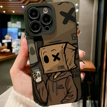 Coque de téléphone à motif d'homme en Carton de dessin animé, étui en Silicone souple givré antichoc pour iPhone 11 12 13 14 Pro Max 15 16 XR X