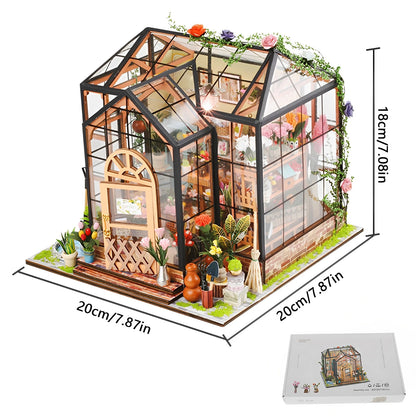 Kit de maison de jardin Miniature, bricolage, avec meubles et lumière LED, ensemble artisanal pour maison de poupée, cadeaux, Kits de construction de maquettes de serre en bois