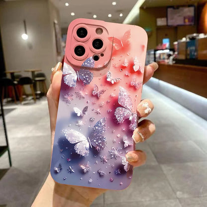 Coque de téléphone antichoc au Design papillon et Floral, étui mat pour iPhone 11 12 13 14 15 16 Pro Max 16E Mini XR XS X 7 8 Plus SE2