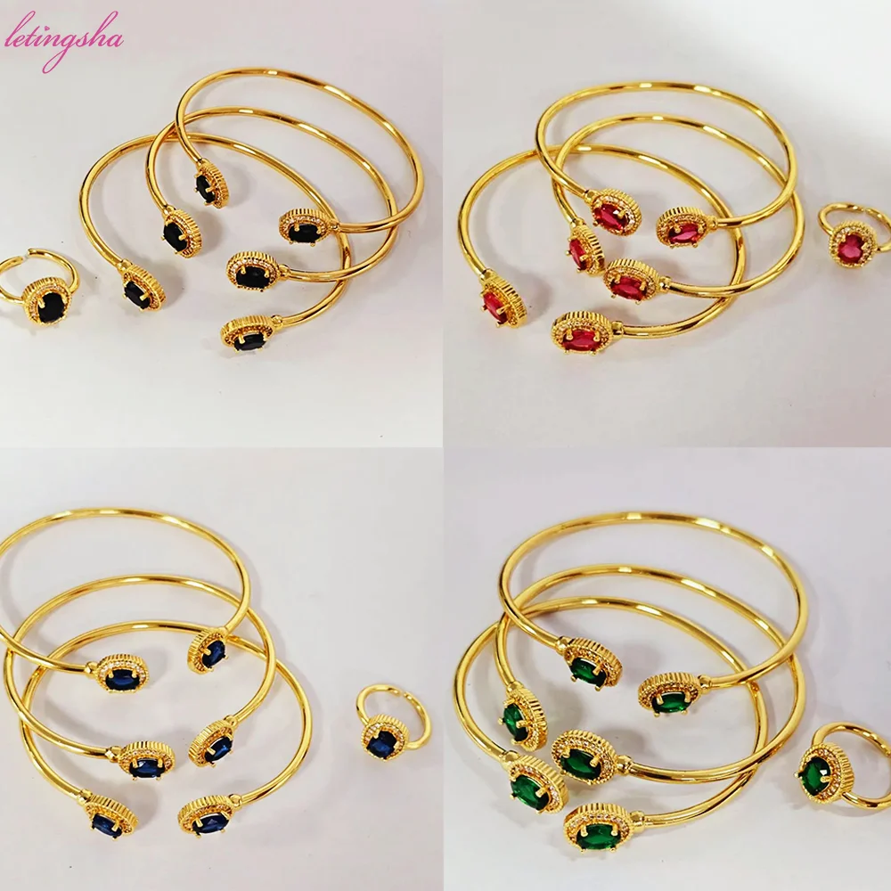 Bracelet plaqué or brillant avancé pour femme, bracelet en cristal, bague jonc, bijoux fantaisie, banquet, Nigeria, 3 pièces