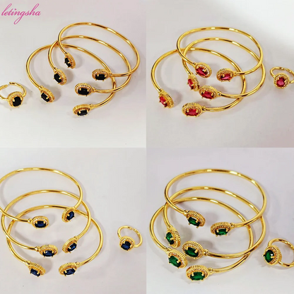 Bracelet plaqué or brillant avancé pour femme, bracelet en cristal, bague jonc, bijoux fantaisie, banquet, Nigeria, 3 pièces