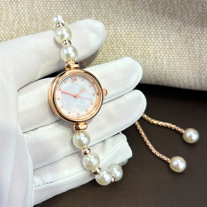 Bracelet de perles élégant montre à Quartz pour femmes montre à Bracelet réglable extractible de luxe petit cadran dames montre-Bracelet cadeau