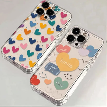 INS – coque de téléphone colorée en forme de cœur, étui transparent souriant pour iPhone 16 15 14 11 12 13 Pro Max Plus Mini XS XR 7 8 SE