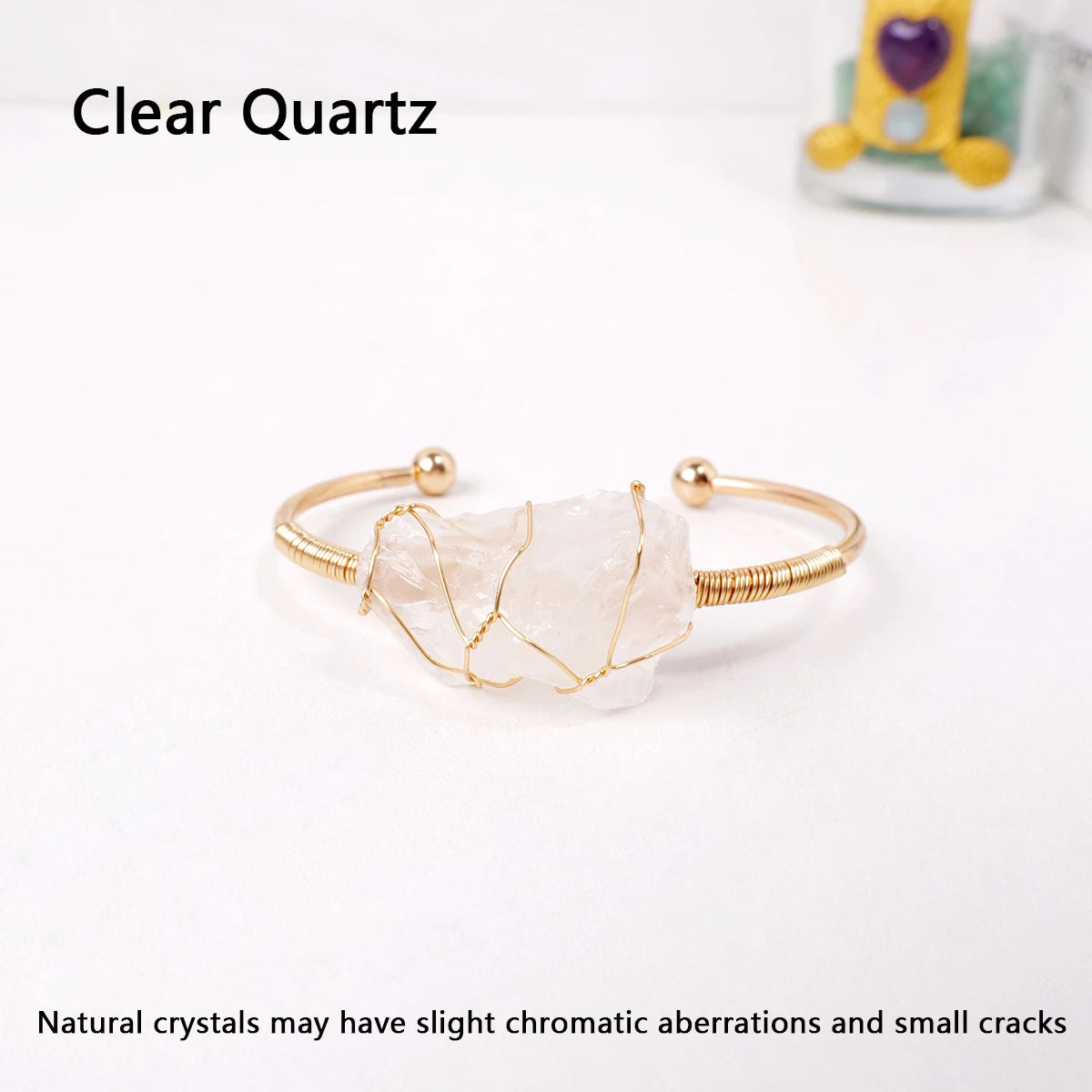 Bracelet en cristal naturel avec pierres précieuses brutes, 1 pièce, fil de cuivre tissé à la main, ouvert, breloque assortie à la mode, bijoux fins