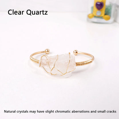 Bracelet en cristal naturel avec pierres précieuses brutes, 1 pièce, fil de cuivre tissé à la main, ouvert, breloque assortie à la mode, bijoux fins