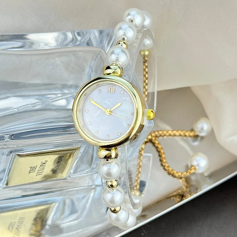 Bracelet de perles élégant montre à Quartz pour femmes montre à Bracelet réglable extractible de luxe petit cadran dames montre-Bracelet cadeau