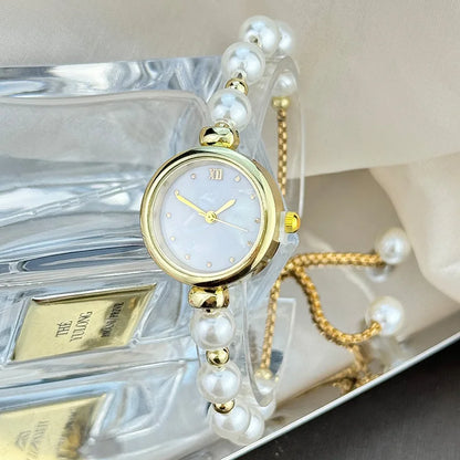 Bracelet de perles élégant montre à Quartz pour femmes montre à Bracelet réglable extractible de luxe petit cadran dames montre-Bracelet cadeau
