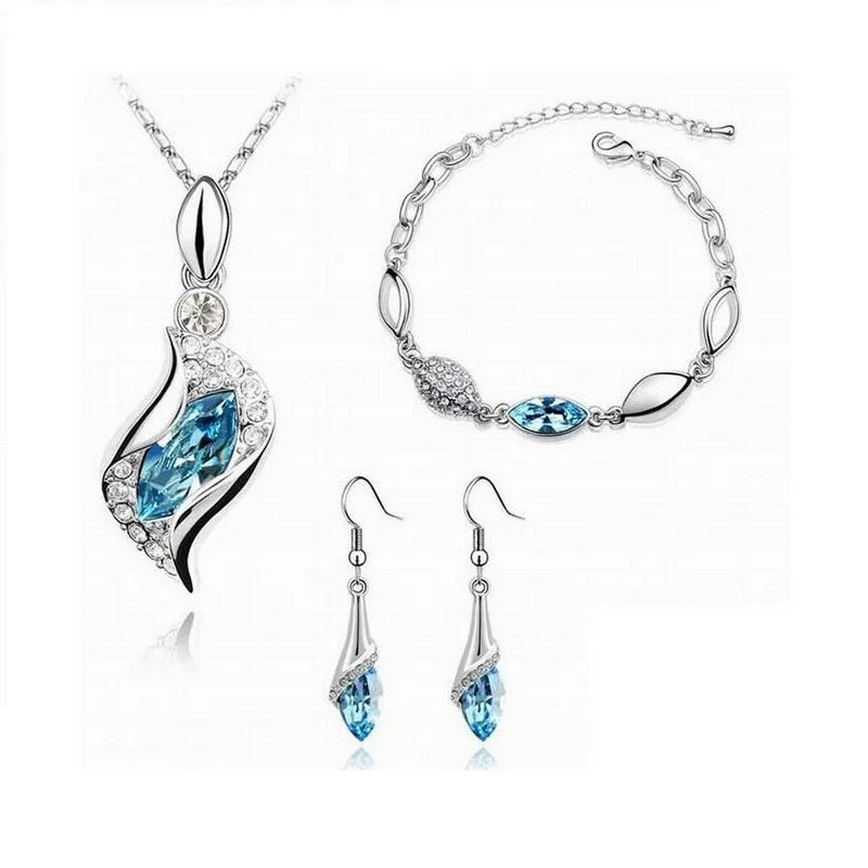 Nouveau luxe 925 en argent Sterling cristal ensemble de bijoux pour les femmes pendentif collier boucles d'oreilles Bracelet ensemble bijoux de mode