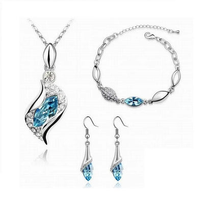 Nouveau luxe 925 en argent Sterling cristal ensemble de bijoux pour les femmes pendentif collier boucles d'oreilles Bracelet ensemble bijoux de mode