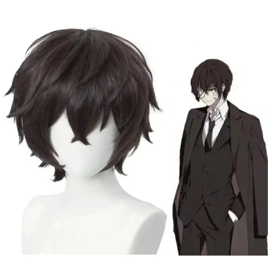 Perruque de Cosplay Dazai Osamu de haute qualité, perruques synthétiques courtes brunes résistantes à la chaleur pour chiens errants, Anime Bungo