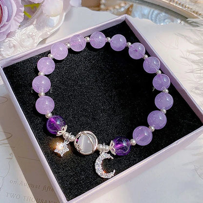 Bracelet en pierre opale de couleur bleu violet pour femmes et filles, Bracelets en cristal brillant, pendentif étoile de lune, bijoux