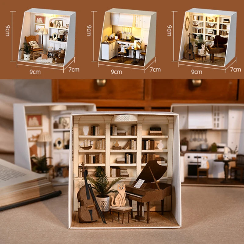 Maison de course l'inventaire en bois avec lumières LED, maison de beurre casa, mini kit de bricolage, assemblage de meubles, jouets de chambre exécutifs, 3D, bricolage