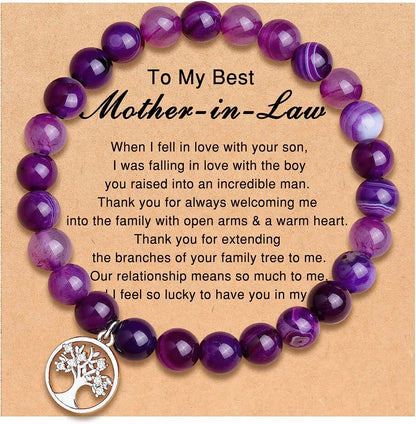 Bracelet en Agate violette, carte d'arbre de vie, Bracelet en pierre naturelle perlée de Rhodochrosite, cadeaux d'anniversaire et de noël pour Nana/grand-mère/maman