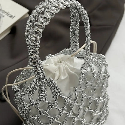 Sac à main tissé de luxe pour femmes, sac de rangement de grande capacité, sac à cordon, sac tissé Portable, sac seau tissé pour filles