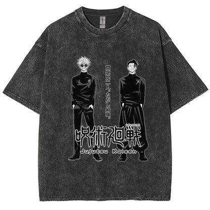 Anime Jujutsu Kaisen Gojo Satoru T-Shirts Washed Men Women Cotton Harajuku T-Shirts Ryomen Sukuna Retro Men's Women's Top Tees