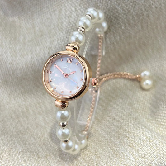 Bracelet de perles élégant montre à Quartz pour femmes montre à Bracelet réglable extractible de luxe petit cadran dames montre-Bracelet cadeau