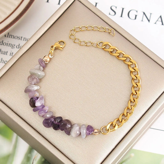 Bracelets bohème en acier inoxydable 316l, cristal naturel, pierre violette, pour femmes, bijoux de vacances, cadeaux, livraison directe
