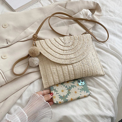 Sac à main tressé d'été pour femmes, enveloppe tissée à la main, sac à bandoulière de voyage, sac de plage, Shopping, porte-cartes de monnaie