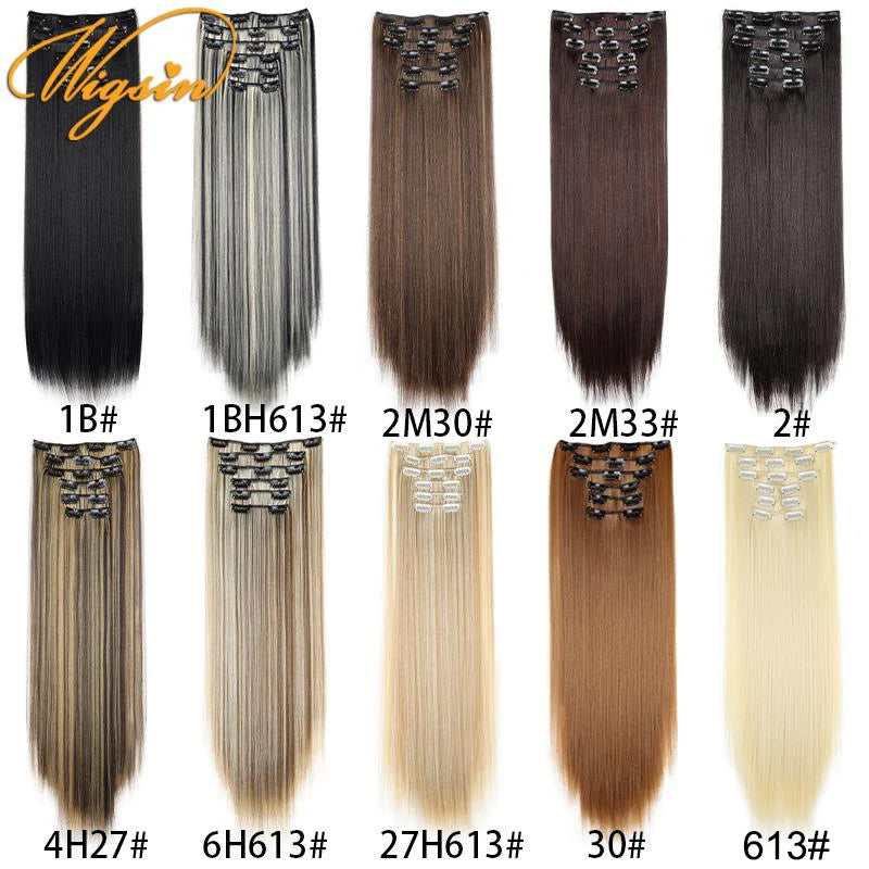 WIGSIN – Extension capillaire synthétique de 24 pouces, postiche longue et lisse en Fiber résistante à la chaleur, noire, brune, blonde, 6 pièces, pour femmes